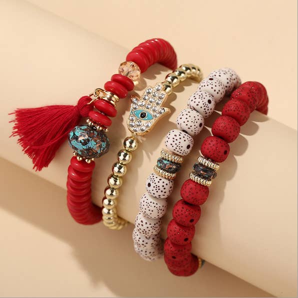 Hamsa Protection Stack Layering Bracelet Sets