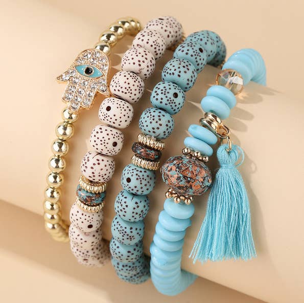 Hamsa Protection Stack Layering Bracelet Sets