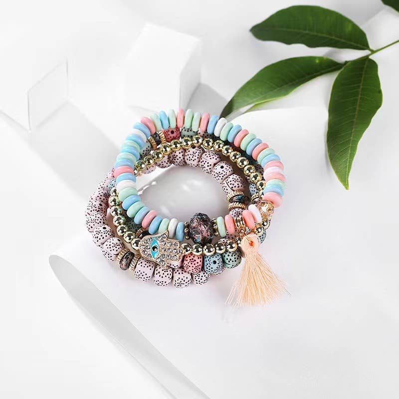 Hamsa Protection Stack Layering Bracelet Sets
