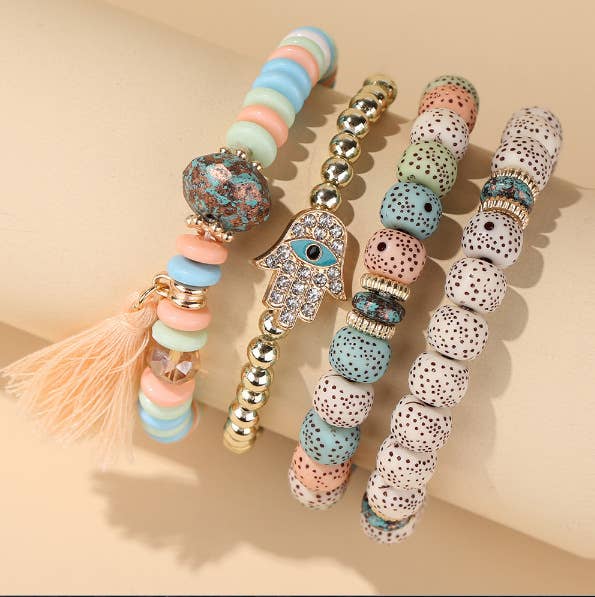 Hamsa Protection Stack Layering Bracelet Sets