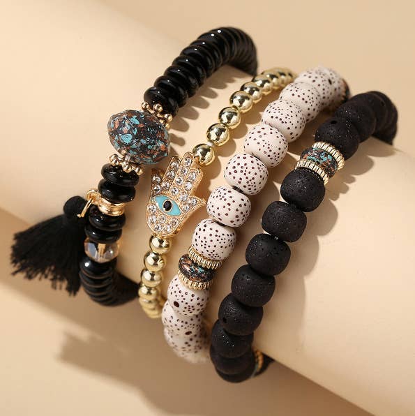 Hamsa Protection Stack Layering Bracelet Sets