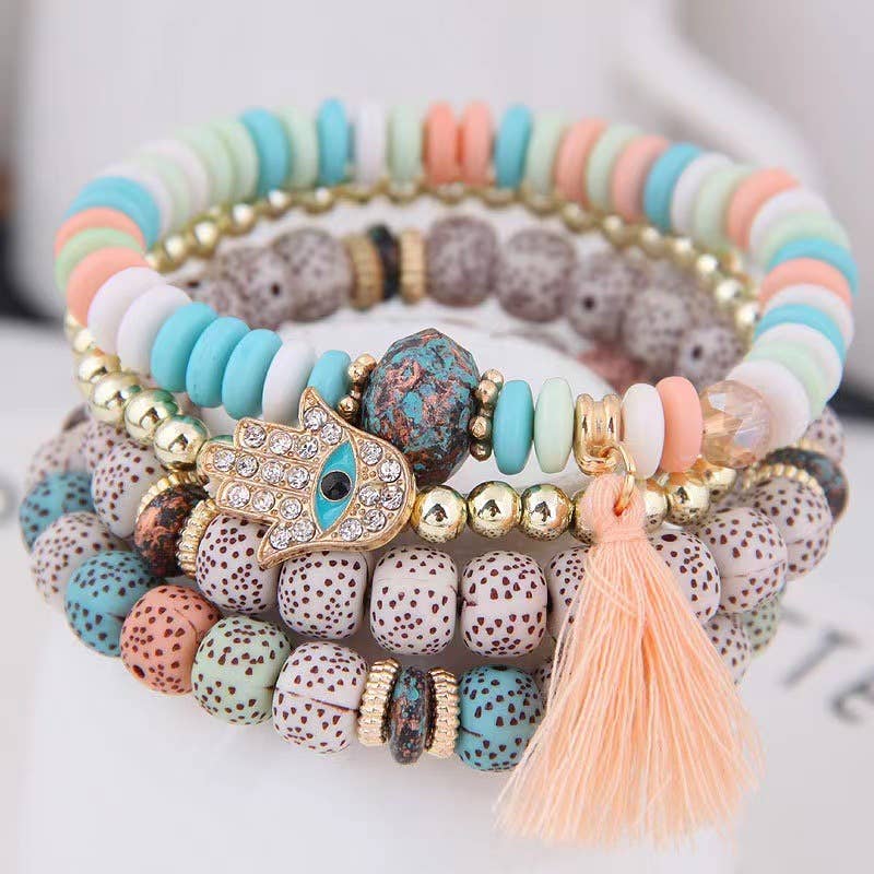 Hamsa Protection Stack Layering Bracelet Sets