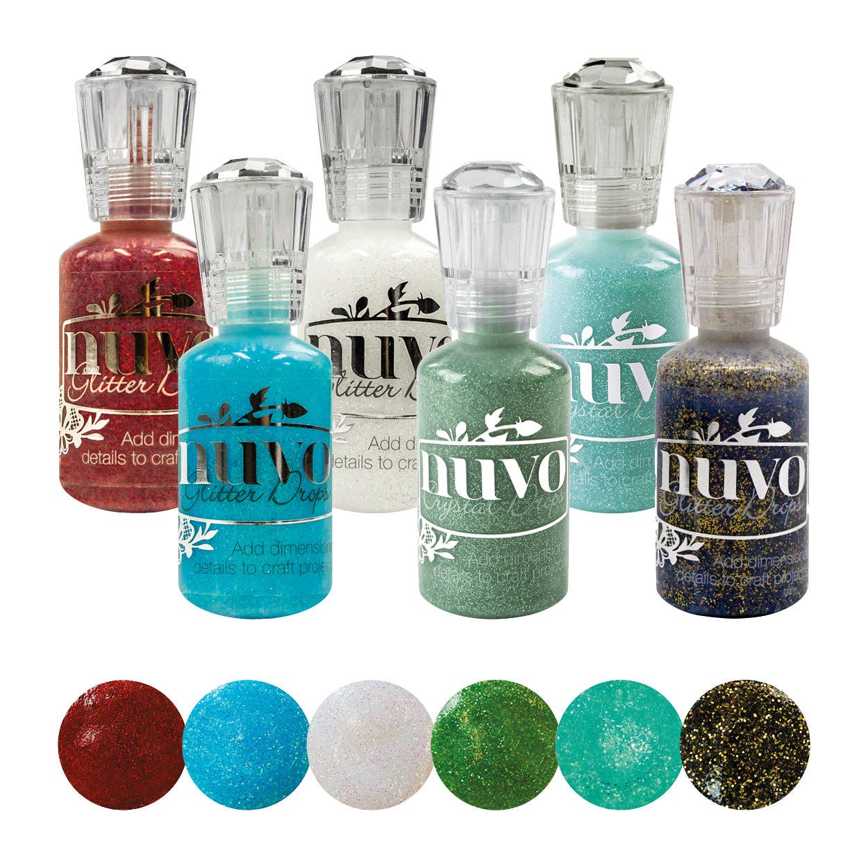 Nuvo Glitter Drops – 6-Colour Bundle (Sunlit Meadow, Aquatic Mist, Blue Lagoon, Ruby Slippers, Gold Dust, White Blizzard)
