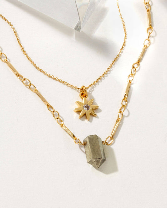 Reflective Gemstone Necklace Set - Pyrite