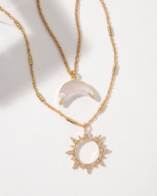 Live by the Sun, Love by the Moon Necklace Set- Rose Quartz