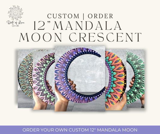 Custom Painted Mandala Moon Crescent 12"