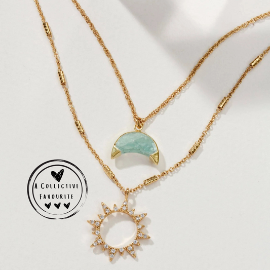 Live by the Sun, Love by the Moon Necklace Set - Aquamarine